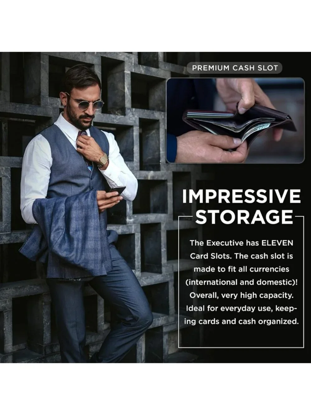 2 RFID Blocking Bifold Wallets for Men - Full Grain Leather, ID Window Design